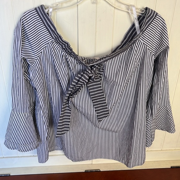 Loft Striped Bow Back Off The Shoulder Top - Picture 4 of 5
